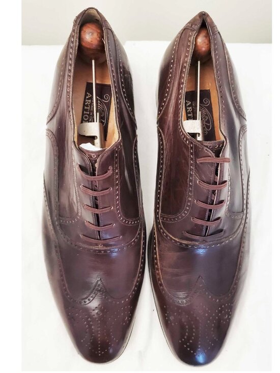 Artioli Vittorio Ricci Men\'s Brown Leather Wingtip Shoes HANDMADE Italy 10.5